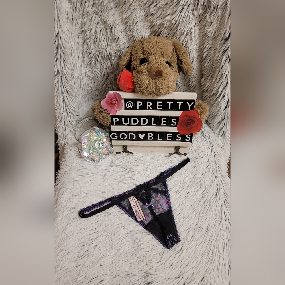 🎀 VS Dream Angels Ribbon Slot Floral Mesh V-String Panty 🎀 - Picture 2 of 12